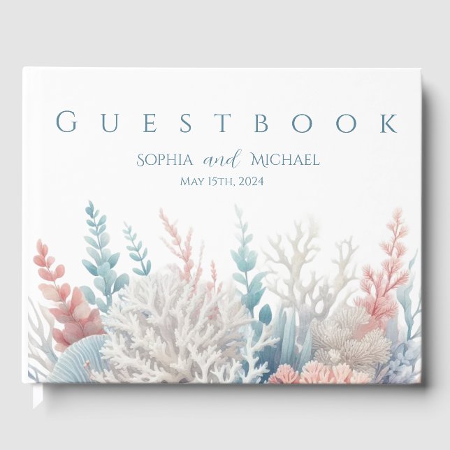 Pastel Coral Reef-Beach Mariage Livre d'invités (Recto)