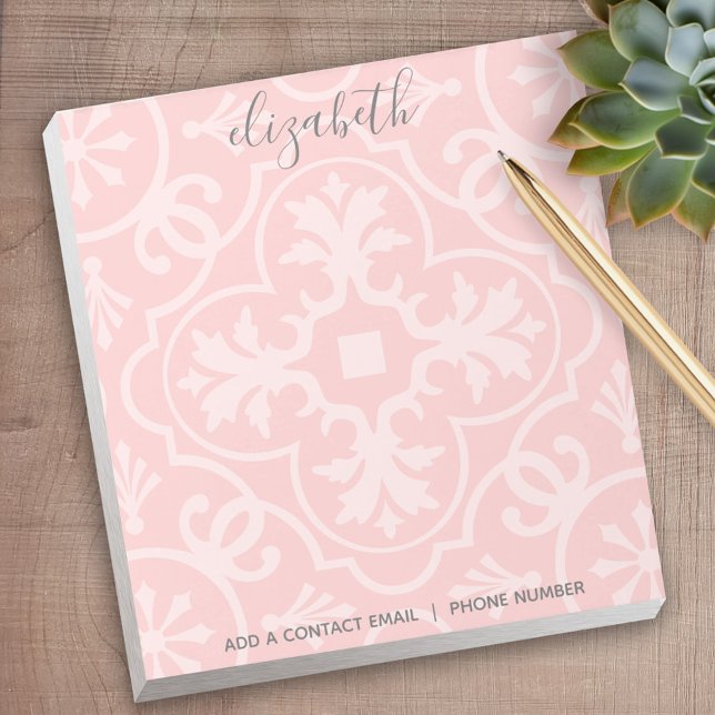 Pastel Coral und Grau Bauernhof Tile für Frauen Notizblock (Personalized notepad - great for a gift or your home office)