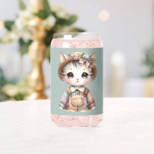 Pastel-Cotattecore-Katze in Overalls & Strohhut Dosenglas
