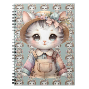 Pastel-Cotattecore-Katze in Overalls & Strohhut Notizblock