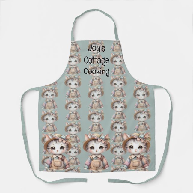 Pastel-Cotattecore-Katze in Overalls & Strohhut Schürze (Vorderseite)