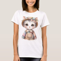 Pastel-Cotattecore-Katze in Overalls & Strohhut