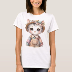 Pastel-Cotattecore-Katze in Overalls & Strohhut T-Shirt
