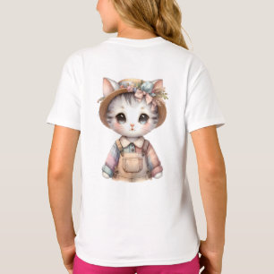 Pastel-Cotattecore-Katze in Overalls & Strohhut T-Shirt