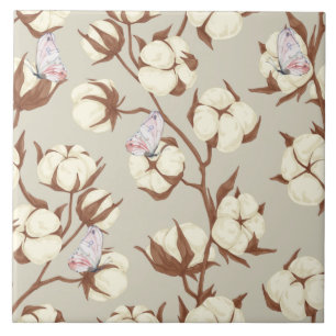 Pastel Cotton Blume und Schmetterlinge Botanische  Fliese