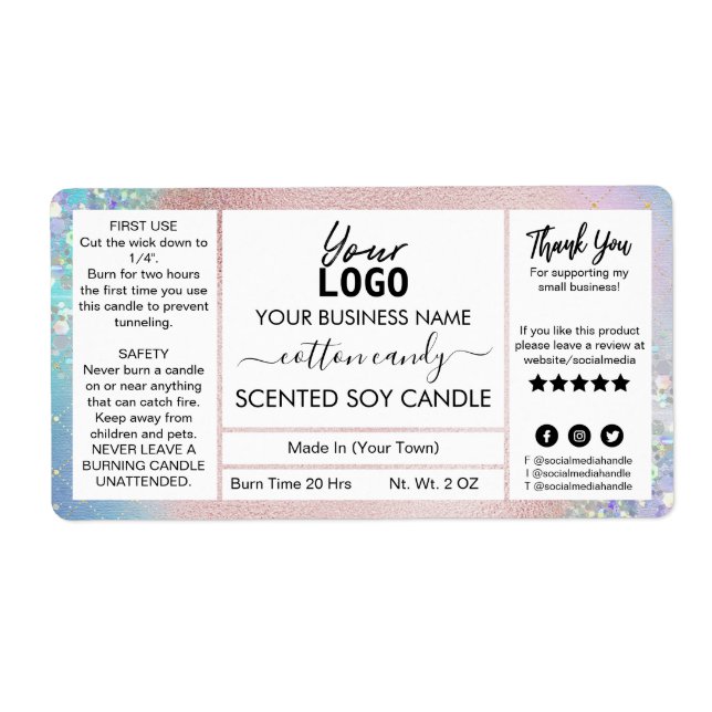 Pastel Cotton Candy Scented Soy Candle Label (Vorne)