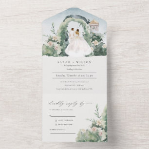 Pastel Couple Floral Garden Arch Botanische Hochze All In One Einladung