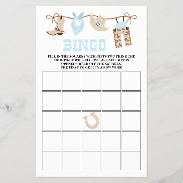 Pastel Cowboy Baby Shower Bingo Flyer (Vorne)