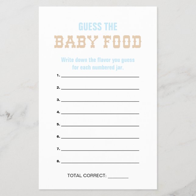 Pastel Cowboy Raten Sie die Baby Food Showspiele Flyer (Vorne)