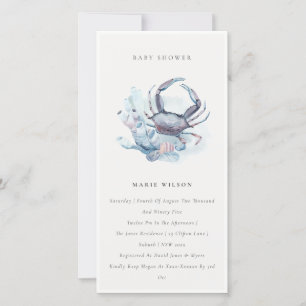 Pastel Crab Coral Baby shower nautique Invitation