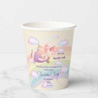 Pastel Cream Baby Shower Bear Airplane Text Pappbecher