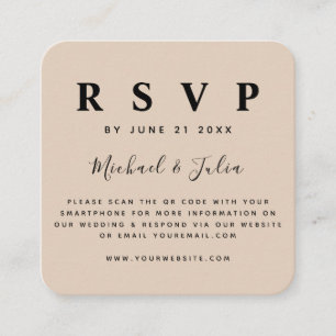 Pastel Cream Beige QR Code Wedding RSVP Chic Begleitkarte