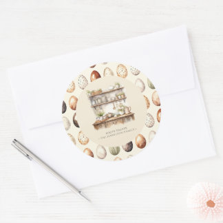 Pastel Cream & Brown Vintage Easter Family name Runder Aufkleber