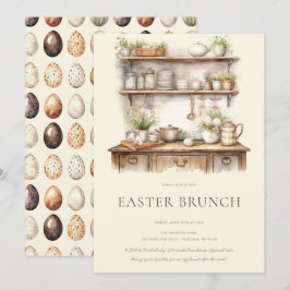 Pastel Cream & Brown Vintage Kitchen Easter Brunch Einladung