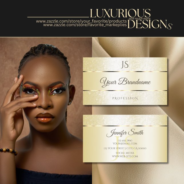 Pastel Cream Golden Sparkle Glitzer und Initialen Visitenkarte (Von Creator hochgeladen)