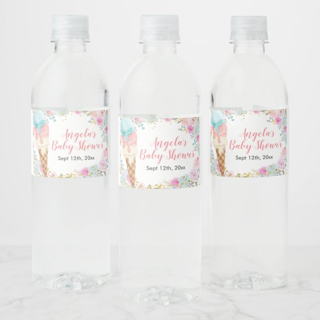 Pastel Crème glacée Floral Water Bottle Étiquette (Bouteilles)
