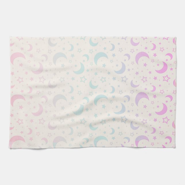 Pastel Crescent Moons and Stars Halloween Geschirrtuch (Horizontal)
