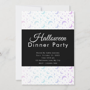 Pastel Crescent Moons Stars Halloween Party Einladung