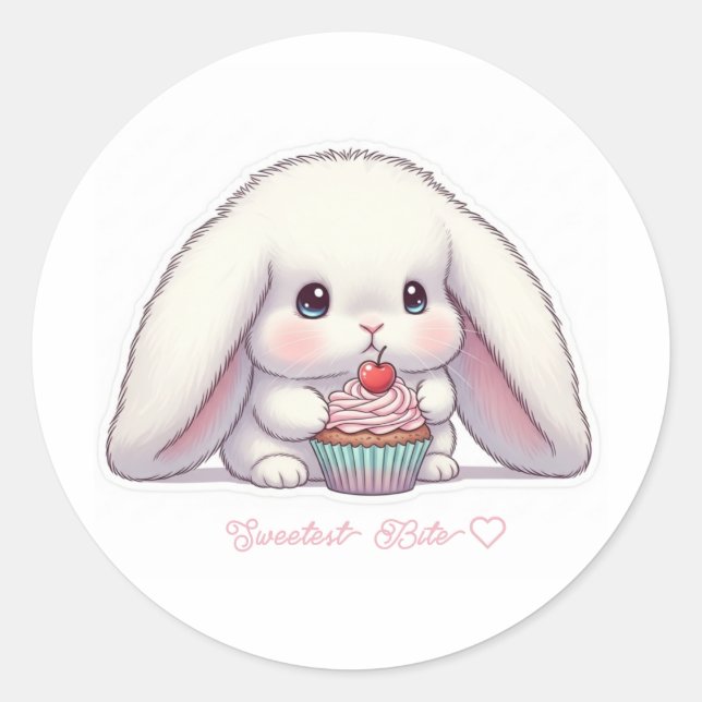 Pastel Cupcake Bunny - Sweet Cherry Treat Kawaii  Runder Aufkleber (Vorderseite)