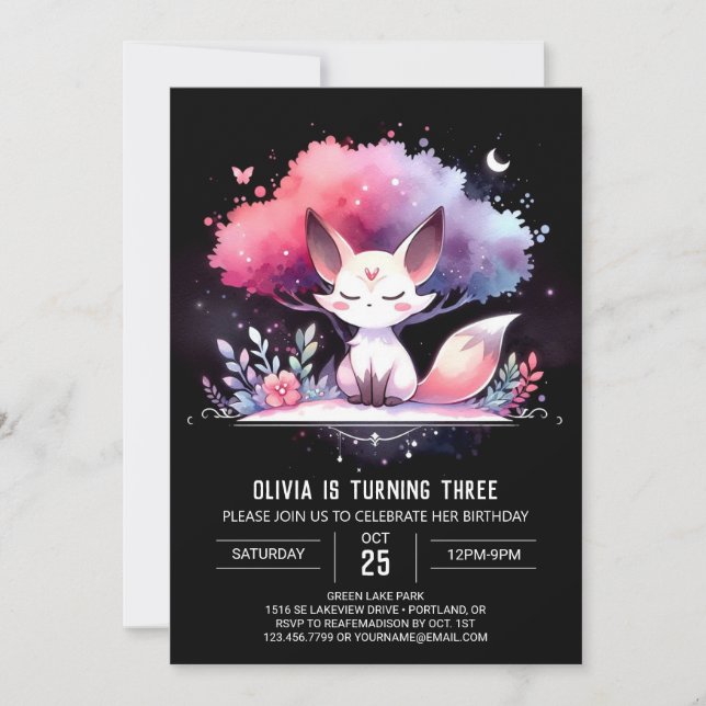 Pastel Custom Fox Geburtstag digital Einladung (Vorderseite)