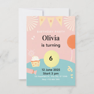 Pastel Cute Bunny Kids Birthday Party Invitation Einladung