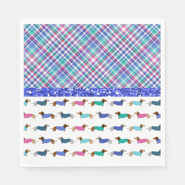 Pastel Dackel Kariert Paper Napkins Serviette (Vorderseite)