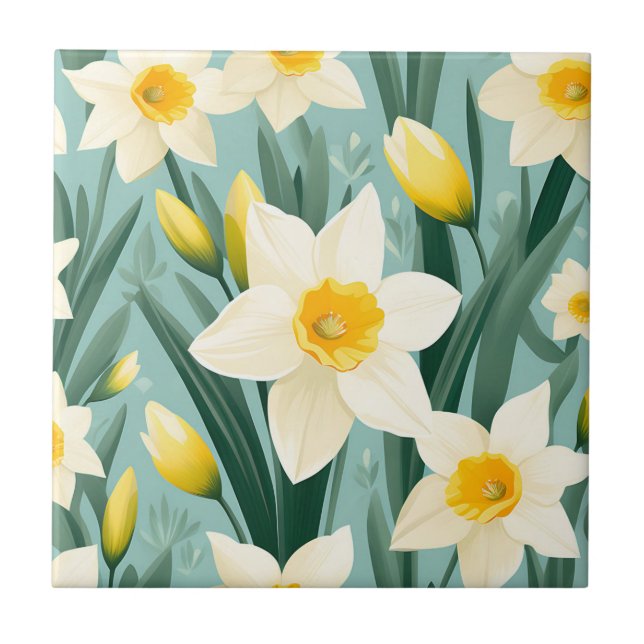Pastel Daffodil Retro Fliese (Vorderseite)