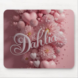 Pastel Dahlia Bloom Art with Hearts Mousepad