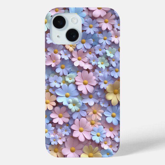 Pastel Daisy Floral Phone Case mit 3D-Design (Rückseite)