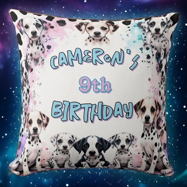 Pastel Dalmatiner Welppy Birthday Party Wasserfarb Kissen (Von Creator hochgeladen)