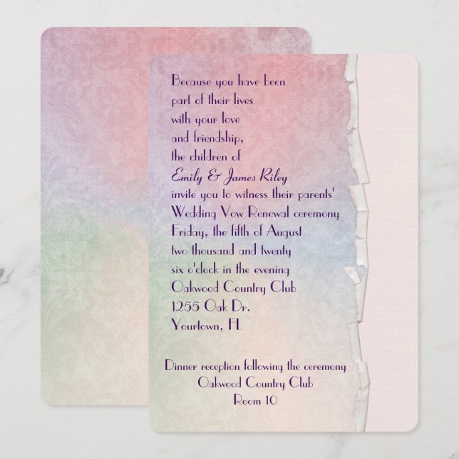 Pastel Damask mit abgerissener Kante Einladung (Vorne/Hinten)