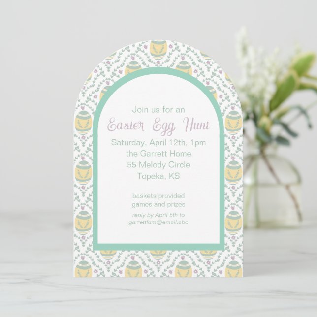 Pastel Damask Ostereier Party Einladung (Stehend Vorderseite)