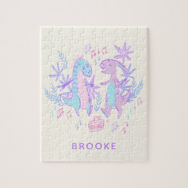 Pastel Dancing Dinosaurier Lila Blue Personalisier (Vertikal)
