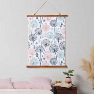 Pastel Dandelion Dreams - Whimsical Floral Wandteppich Mit Holzrahmen