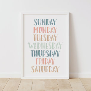 Pastel Days of the Week Classroom Decor Poster