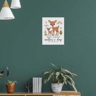 Pastel Deer Mom Baby First Mothers Day Nursery Poster