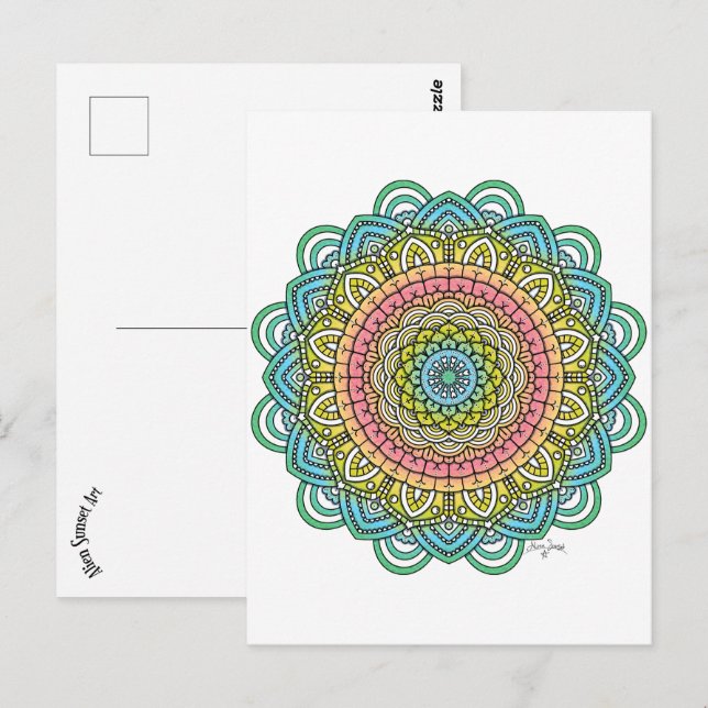 Pastel Defleur Mandala Postkarte (Vorne/Hinten)