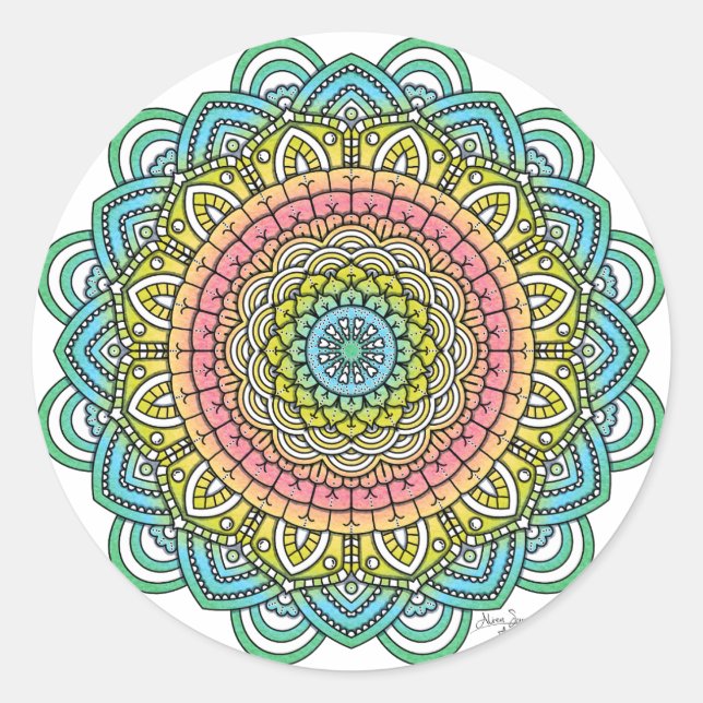 Pastel Defleur Mandala Runder Aufkleber (Vorderseite)