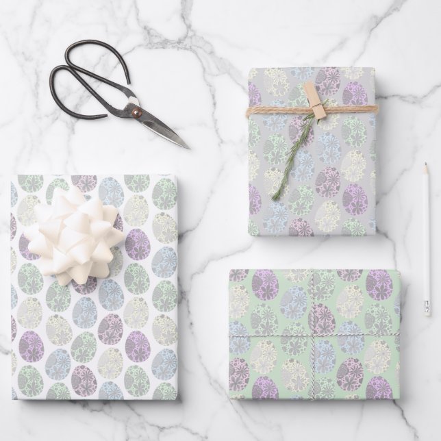 Pastel dekorierte Ostereier Geschenkpapier Set (Vorderseite)