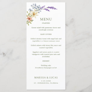 Pastel Delicate Wildblumen Hochzeitmenü Menükarte