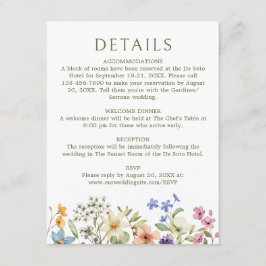 Pastel Delikate Wildblumen Hochzeitdetails Begleitkarte