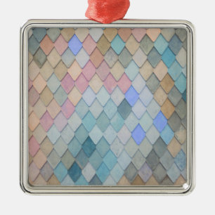 Pastel Diamond Muster Mermaid Blue Green Pink Ornament Aus Metall