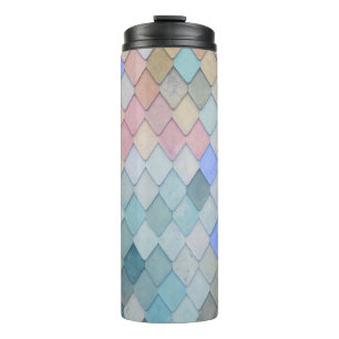 Pastel Diamond Muster Mermaid Blue Green Pink Thermosbecher