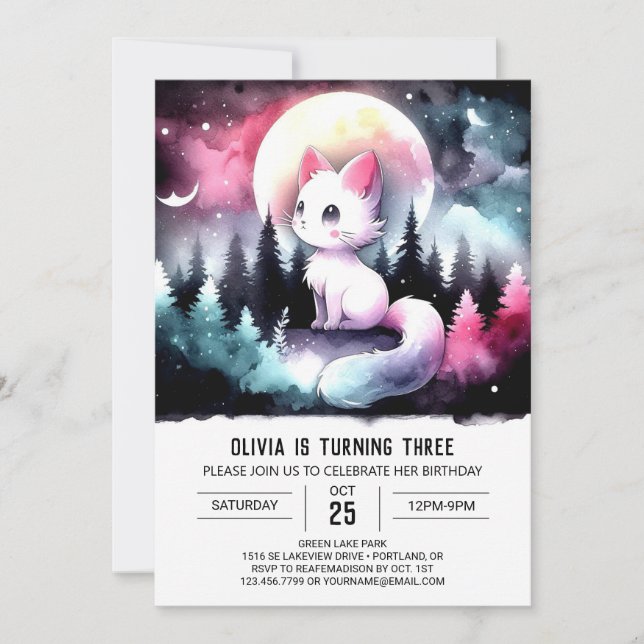 Pastel Digital Cat Geburtstag Einladung (Vorderseite)