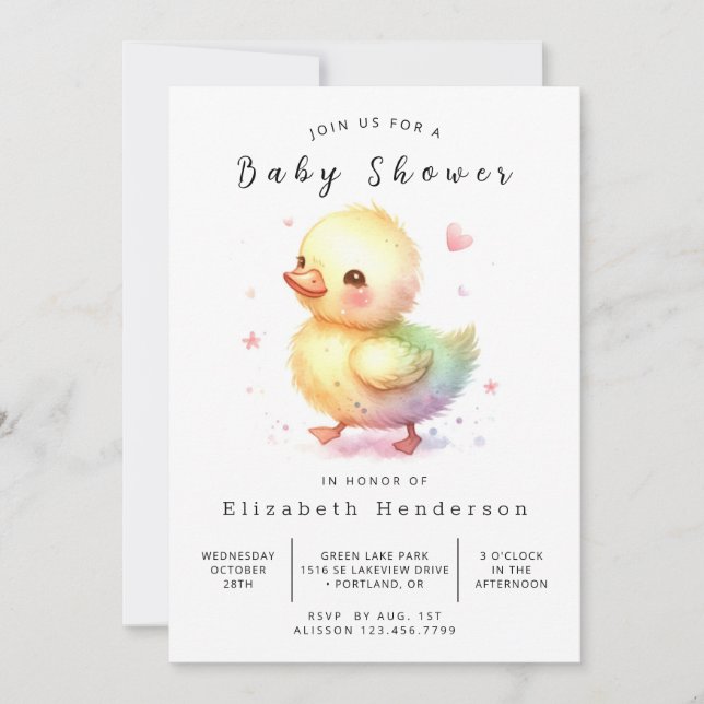 Pastel Digital Duck Baby Duck Einladung (Vorderseite)