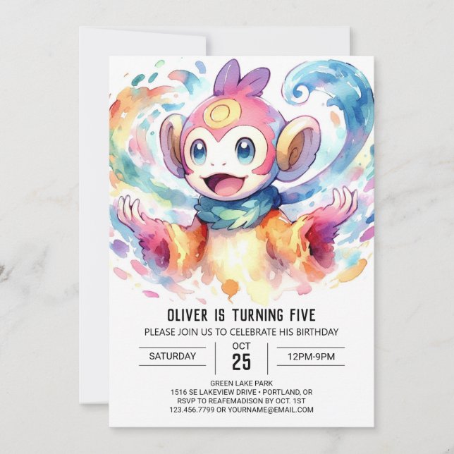 Pastel Digital Monkey Geburtstag Einladung (Vorderseite)