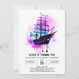 Pastel Digital Waves Pirate Geburtstag Einladung