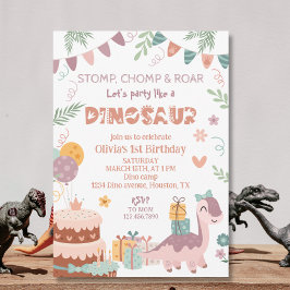 Pastel Dino Party Geburtstag Einladung