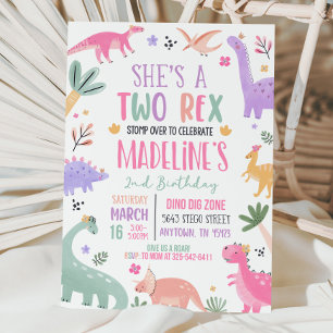 Pastel Dinosaur 2. Geburtstag Einladung Mädchen 2 
