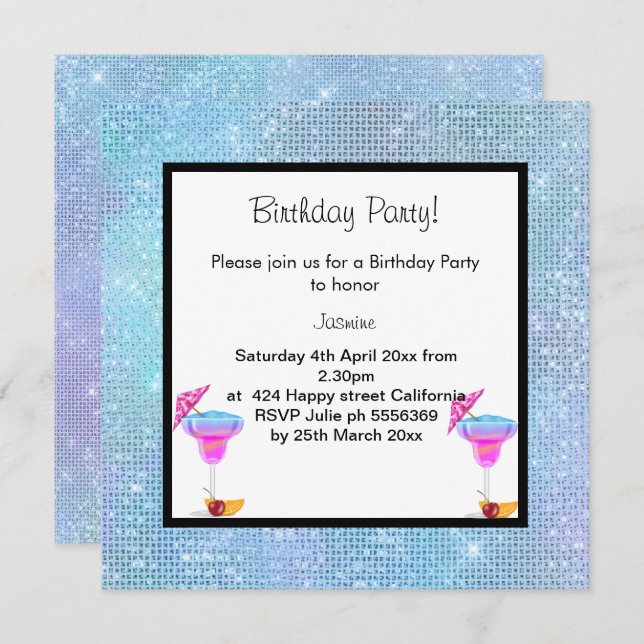 PASTEL DISCO COCKTAIL ANNIVERSAIRE INVITATION À LA (Devant / Derrière)